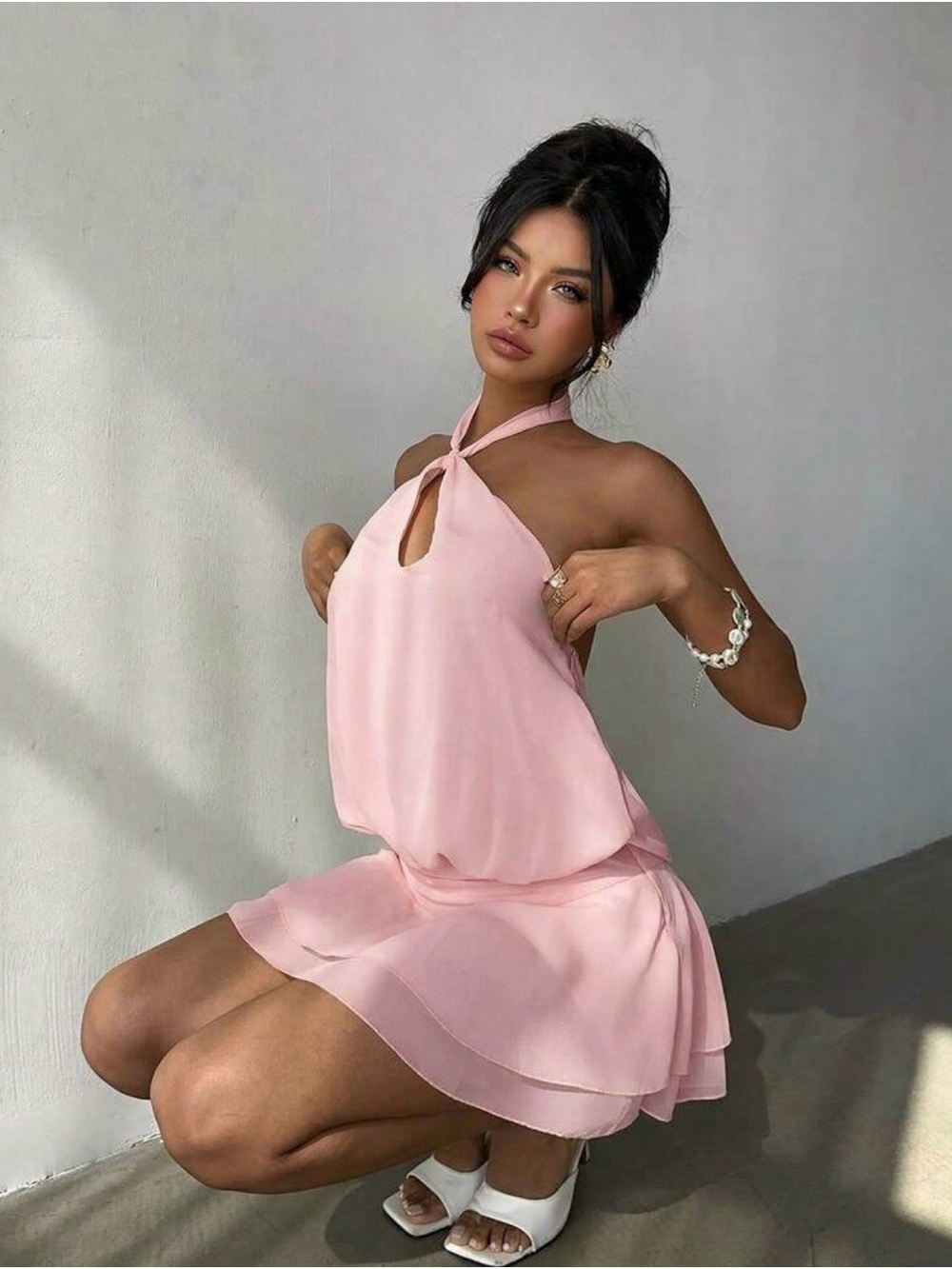 Light Pink Halter Mini Dress - Picture 6 of 7